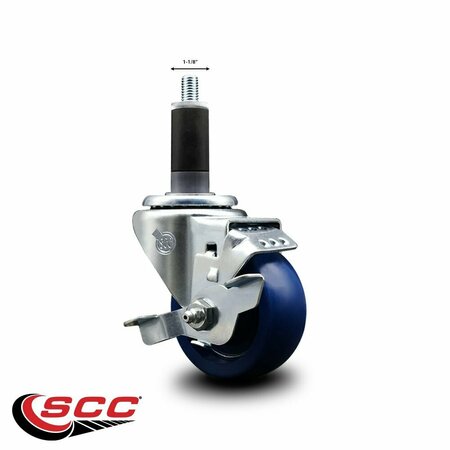 Service Caster 3'' Solid Poly Swivel 1-1/8'' Expanding Stem Caster with Brake SCC-EX20S314-SPUS-TLB-118